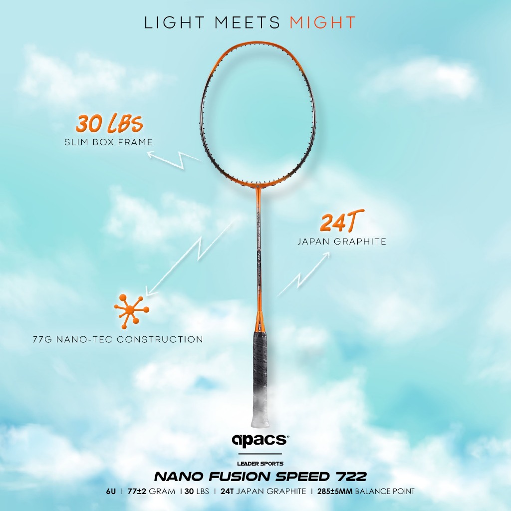 (ฟรี STRING+GRIP) APACS BEST-SELLER BADMINTON CKET NANO FUSION SPEED 722