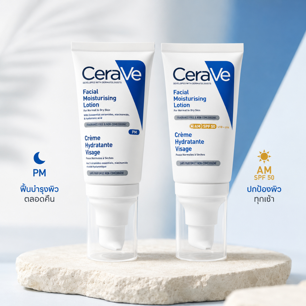 Facial Moisturising Lotion AM SPF50 / PM โลชั่นบำรุงผิวหน้า สำหรับผิวธรรมดาถึงผิวแห้ง เลือกสูตรได้
