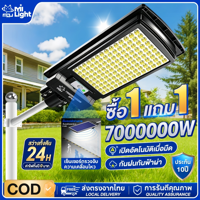 MIGU โคมไฟถนนโซล่าเซลล์ แสงขาว ระบบสว่างค้าง เปิดปิดอัตโนมัติ Solar street light กันน้ำกันฝุ่น IP69 ไฟโซล่าเซลล์