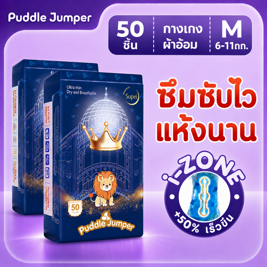 Puddle Jumper 50ชิ้น แพมเพิสเด็ก ผ้าอ้อม กางเกง นุ่ม บางเบา เทป เด็ก M-XXXXXL BABY DIAPER PANTS