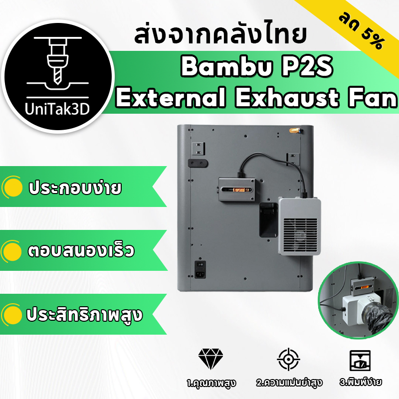 Bambu Lab P2S 3D Printer External Exhaust Fan การระบายอากาศด้วยท่อดูด ปรับปรุงการกรองและสภาพแวดล้อมการพิมพ์