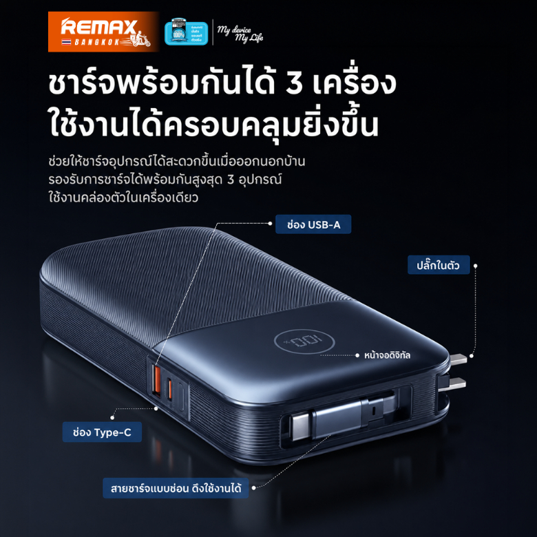 New CCC Certified Remax Power bank CP-17 20000mAh รูปที่ 3