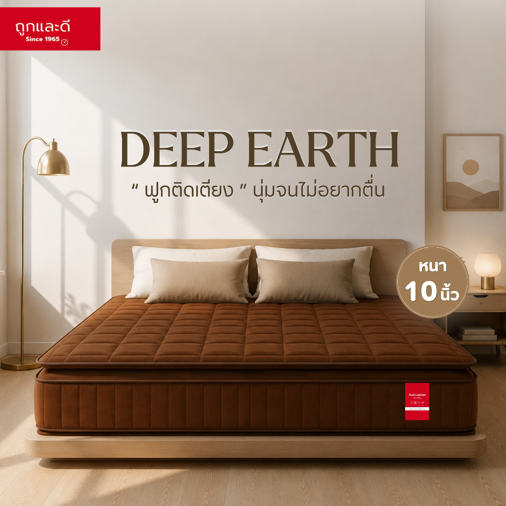TookLaeDee ที่นอนสปริง DEEP EARTH ผ้ากำมะหยี่ หนา 10 นิ้ว รองรับสรีระ นุ่มแน่น หลับสบาย นุ่มสบาย ใช้งานทนทาน