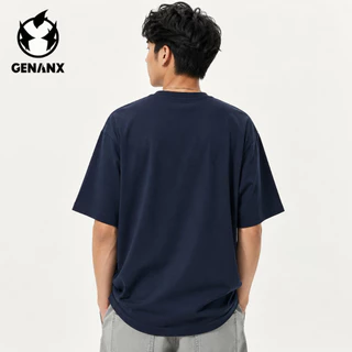 【GENANX】เสื้อยืดผู้ชาย ผ้าฝ้าย เสื้อยืด 100% ผ้าฝ้ายแท้ คอกลม สีทึบ ไม่มีรูปแบบ