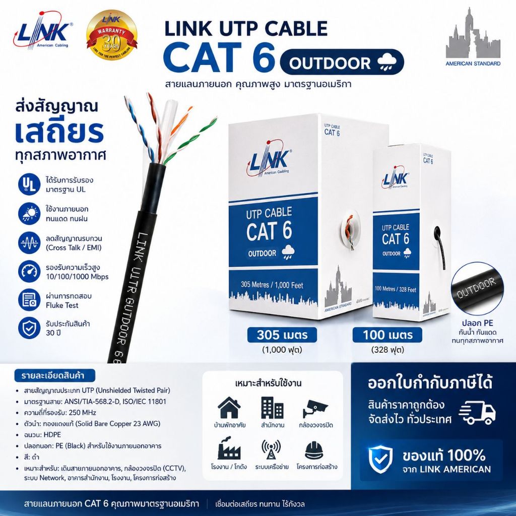 สาย LAN CAT6 ภายนอก รุ่น US9106OUT  ยี่ห้อ:LINK