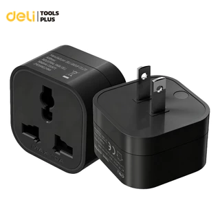 Deli ปลั๊กแปลงสากล อะแดปเตอร์พกพา ปลั๊กแปลงขาแบน 2500W ชาร์จไว ทนความร้อน สีดำ US-Universal Adapter