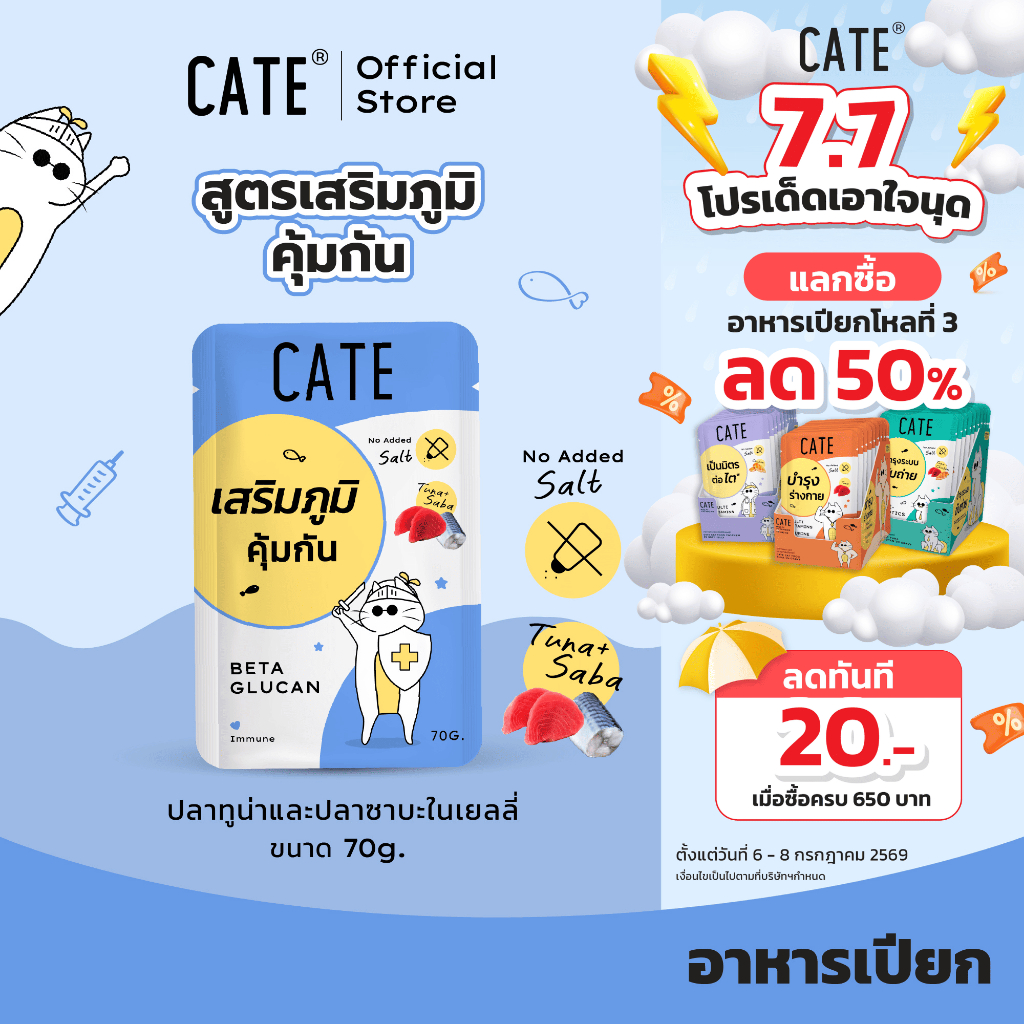 ยกโหล (12 ซอง) CATE เคท อาหารเปียกแมว สูตรเสริมภูมิคุ้มกัน 70 g.