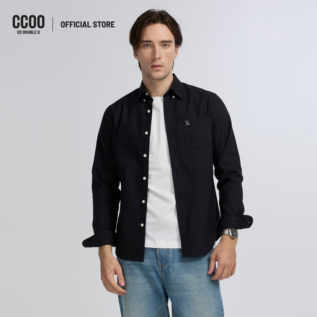 CC DOUBLE O SIGNATURE LONG SLEEVE OXFORD SHIRT ผู้ชาย เสื้อเชิ้ตแขนยาวผ้าอ็อกซ์ฟอร์ดปักนก รุ่น O26WGMA031 (AW26 #P3)