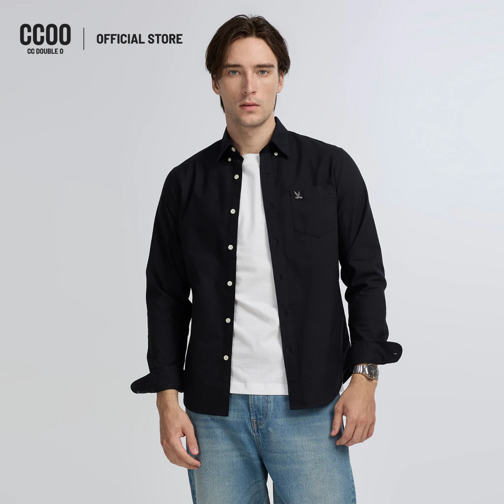 CC DOUBLE O SIGNATURE LONG SLEEVE OXFORD SHIRT ผู้ชาย เสื้อเชิ้ตแขนยาวผ้าอ็อกซ์ฟอร์ดปักนก รุ่น O26WGMA031 (AW26 #P3)