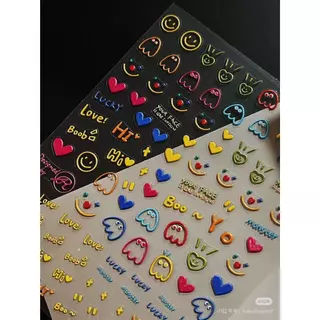 สติกเกอร์ติดเล็บ 3D ลายนูน มินิมอล เกาหลี ดอกไม้ กระต่าย น่ารัก ติดง่าย ไม่ต้องเพ้นท์เล็บ