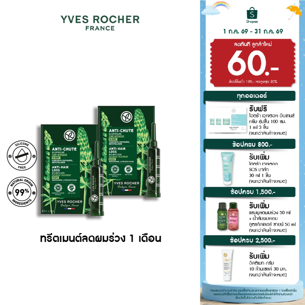 [แพ็คคู่] อีฟ โรเช Yves Rocher Anti-Hair Loss Intensive Treatment 60 มล. ทรีตเมนต์ลดผมร่วง - บำรุงเส้นผม ผมร่วง ผมบาง