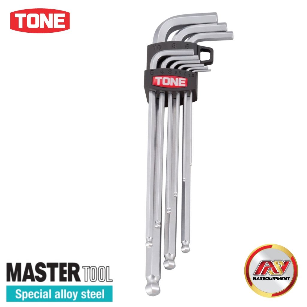 TONE ชุดประแจหกเหลี่ยม (หัวบอล, ตัวยาว) จำนวน 9 ไซส์ | BL900