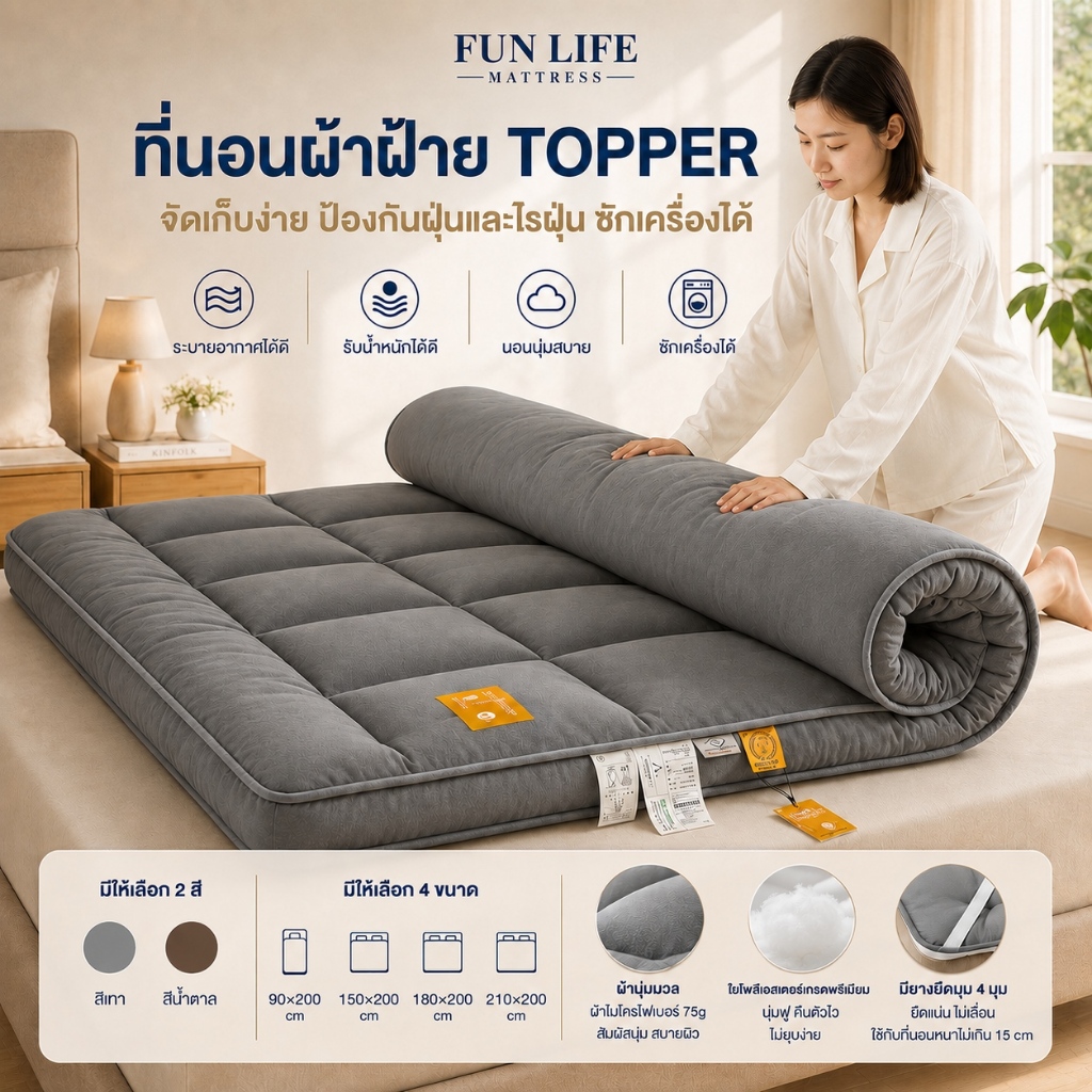 ท็อปเปอร์ 2 3 3.5 5 6 ฟุต นุ่มนอนสบาย topper ที่นอนปิคนิค ผ้ารองกันเปื้อนที่นอน