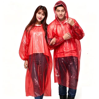 เสื้อกันฝนผู้ใหญ่ เนื้อหนา มีหมวก แขนจั๊ม คละสี ยกโหล 12 ตัว