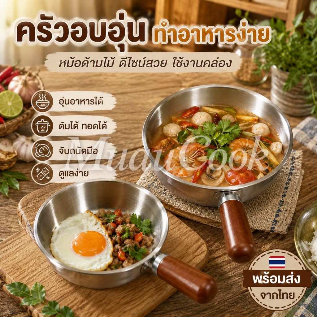 ซื้อ1แถม1 หม้อ สแตนเลสด้ามไม้ 14/17 ซม. กันสนิมใช้ได้ทุกเตาต้มมาม่า ราเมน หม้อไฟเกาหลีฎีกา