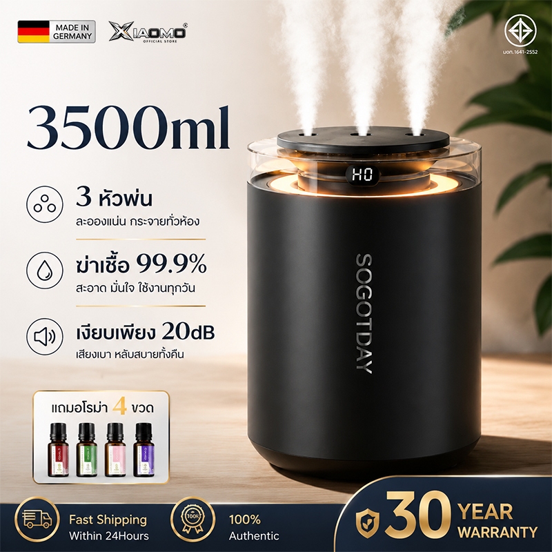 XIAOMO เครื่องพ่นอโรม่า เครื่องพ่น 3.5L แสงไฟ 7 ชนิด ให้ความชุ่มชื้น 24 ชั่วโมง ทำงานปลอดภัยและเงียบ Humidifier