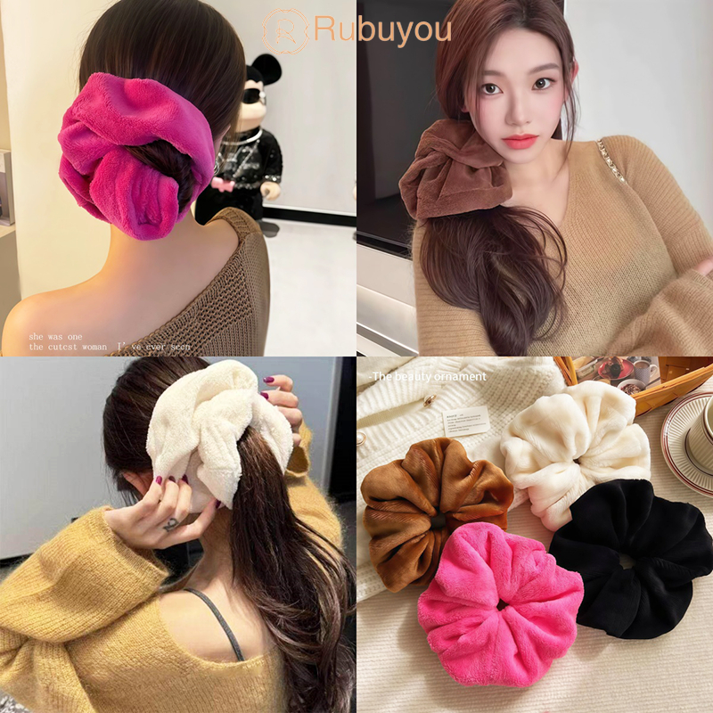 Rubuyou ยางรัดผมผ้าขนหนูขนาดใหญ่ แฟชั่นเรียบง่าย อเนกประสงค์ สำหรับผู้หญิยางรัดผมเนื้อนุ่มฟู อุปกรณ์เสริมสำหรับทรงผม-CO
