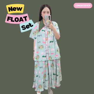 Float set ชุดเซ็ท2ชิ้น เสื้อ+กระโปรงยาวอัดพลีท อก50"