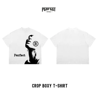 (ลายใหม่)เสื้อยืดครอป ทรงBoxy T-shirt คอฟิตเนื้อผ้า Cotton 100% - PERFECTBRAND.01