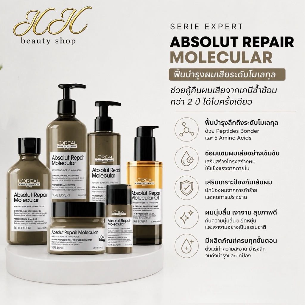[ครบชุด] Serie Expert Absolut Repair Molecular ซีรีเอ็กเปิร์ส โมเลกุล่า กู้ผมเสียในระดับโมเลกุล