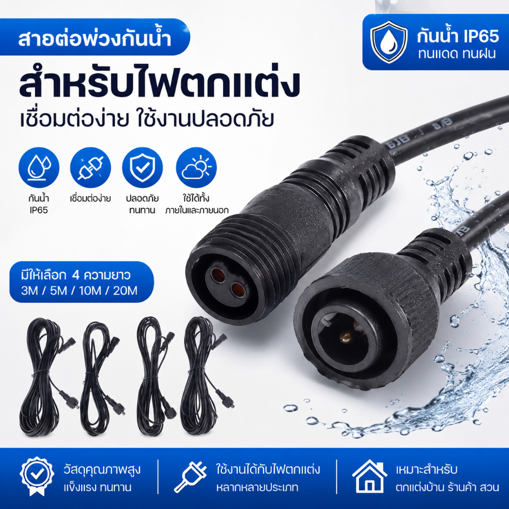 Luxe-T 3เมตร5เมตร10เมตรความถี่ต่ำสากลทนต่อการสึกสปอตไลท์พลังงานแสงอาทิตย์แบบพกพากันน้ำสายต่อสาย COD