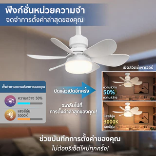 พัดลมโคมไฟ LED Ceiling fan Lamp พร้อมรีโมทหรี่แสงได้ 100W 6ใบ 2in1 52cm E27เหมาะสำหรับห้องนั่งเล่นห้องนอน มีรีโมทควบคุม