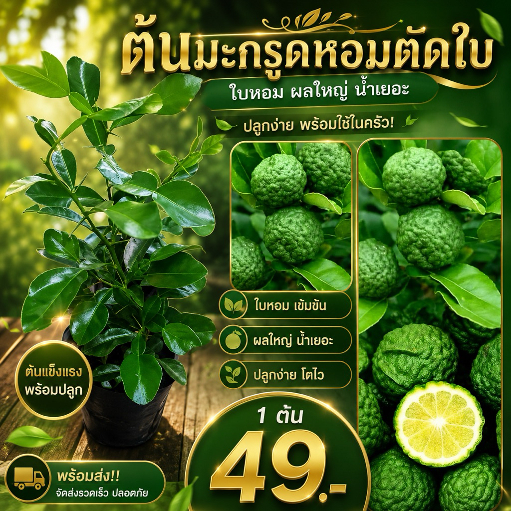 ( พร้อมส่ง ) ต้นมะกรูดหอมตัดใบ ใบหอม ผลใหญ่ น้ำเยอะ ปลูกง่าย พร้อมใช้ในครัว! ต้นแข็งแรงพร้อมปลูก