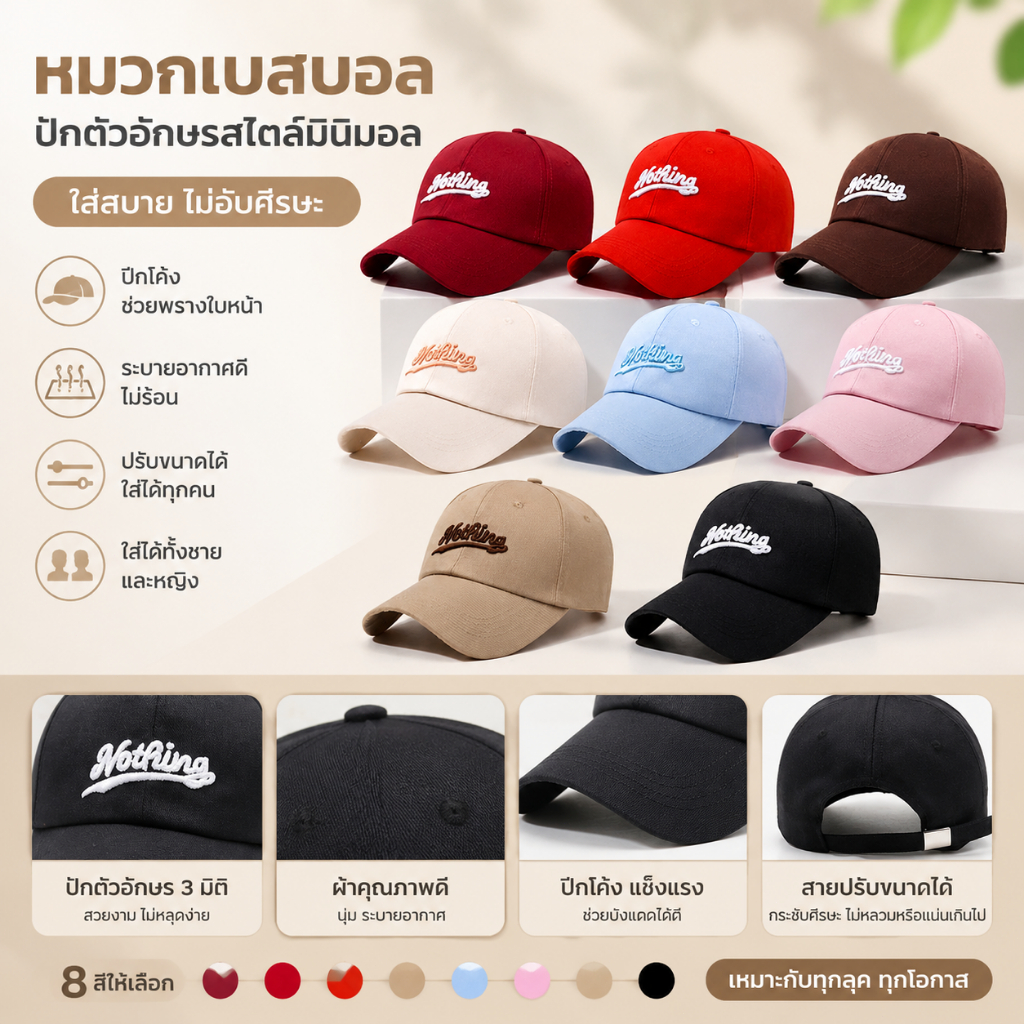 MAI หมวกเบสบอล เวอร์ชันเกาหลี เวลาว่าง ผู้ชายและผู้หญิง การเย็บปักถักร้อยจดหมาย 7 สี