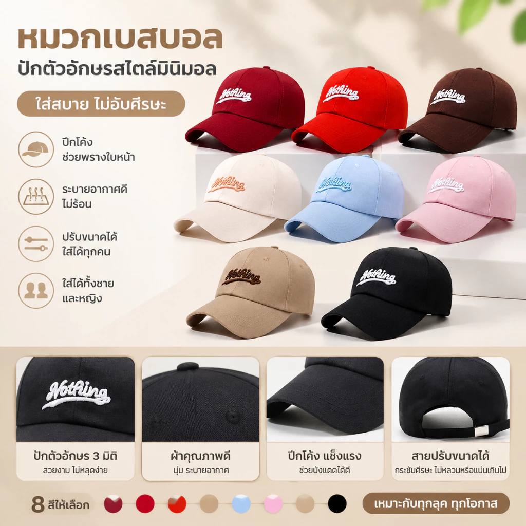 MAI หมวกเบสบอล เวอร์ชันเกาหลี เวลาว่าง ผู้ชายและผู้หญิง การเย็บปักถักร้อยจดหมาย 7 สี