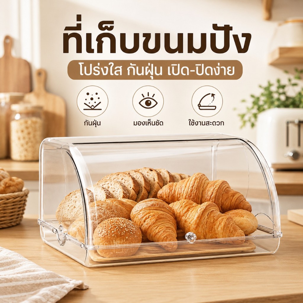 🔥พร้อมส่ง กล่องเก็บขนมปังโปร่งใส ฝาเปิด-ปิดง่าย กันฝุ่น กันแมลง กล่องจัดระเบียบในครัว ใส่ขนม อาหาร ของจิปาถะ เหมาะสำหรับ