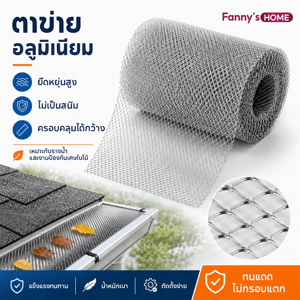 6Mx15CM หนา 2mm ตาข่าย ตาข่ายอลูมิเนียม ตาข่ายรางน้ำฝน รูเล็ก ป้องกันใบไม้ ทนทาน สําหรับร่องรางน้ำฝน ตะแกรงลวด กันสนิม