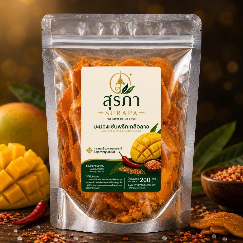 มะม่วงแซ่บพริกเกลือลาว | SURAPA Premium Dried Fruit | เนื้อนุ่ม หนึบ เคี้ยวเพลิน 200 กรัม