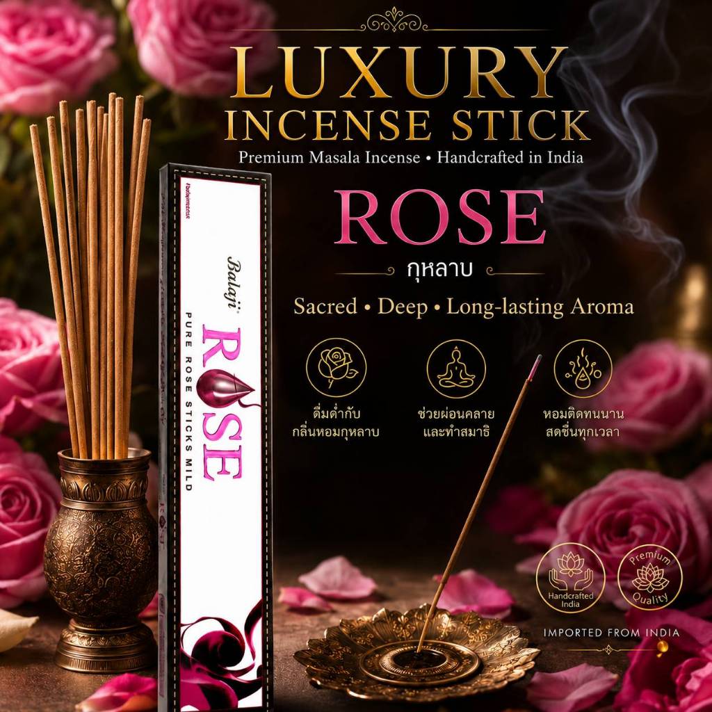 ธูปหอมพรีเมียม Balaji | Luxury Incense กลิ่นไม้จันทน์ ไม้กฤษณา กุหลาบ ลาเวนเดอร์ ปากีซ่า | หอมแพง สงบ ละมุน | 15 ก้าน