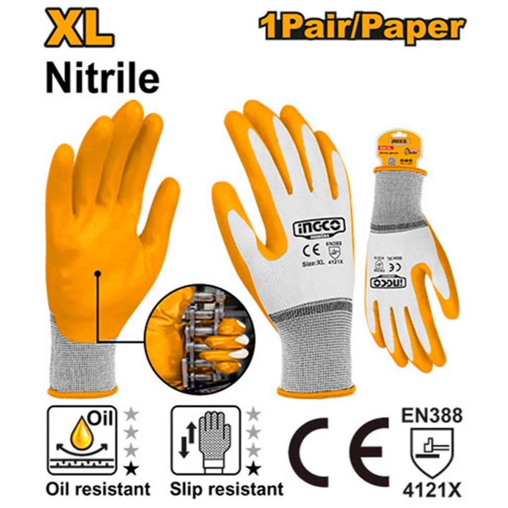 INGCO ถุงมือเคลือบยางไนไตร รุ่น HGNG04 (Nitrile gloves)
