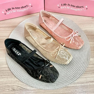 รองเท้าหน้าโบว์ผ้าลูกไม้ Meeer Your Lacy Bow รองเท้าคัชชู ลูกไม้ ผูกโบว์ มีสายคาดแมรี่เจน