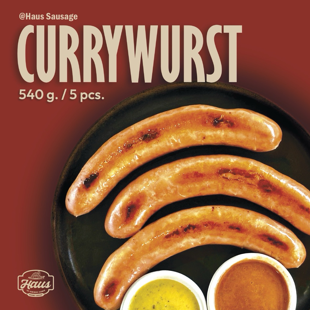 ไส้กรอกเยอรมัน เคอร์รี่เวิร์ส Currywurst รมควันไม้ธรรมชาติ โฮมเมด พรีเมียม 530g (5 ชิ้น) ไม่มีสารกันบูด