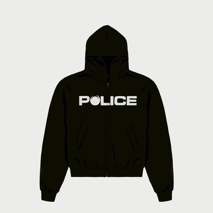 FUXURY 'Police' zipper black hoodie