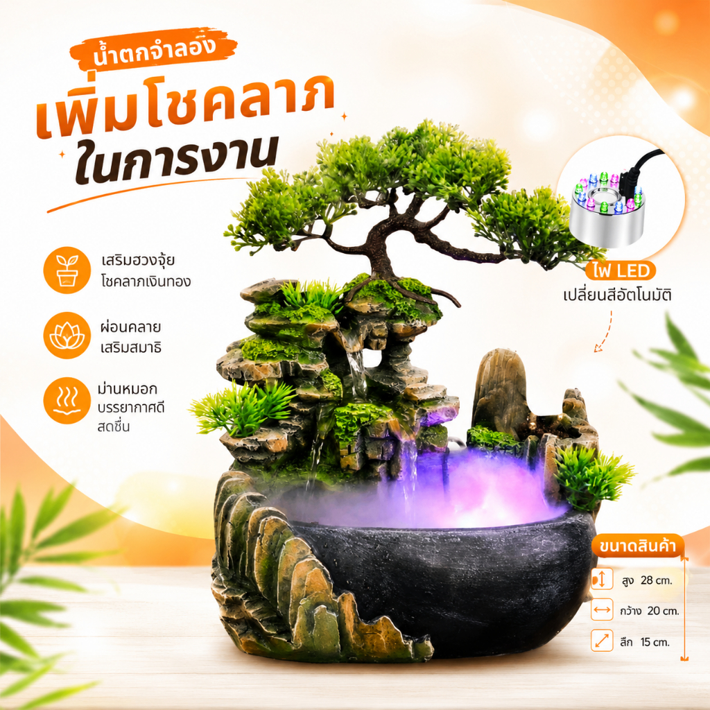 Shopping999 น้ำล้นตั้งโต๊ะ น้ำพุเสริมความเฮงปังตลอดทั้งปีสำหรับ ตกแต่งโต๊ะทำงาน เสริมฮวงจุ้ย อ่านการใช้งานก่อนคอยสั่ง