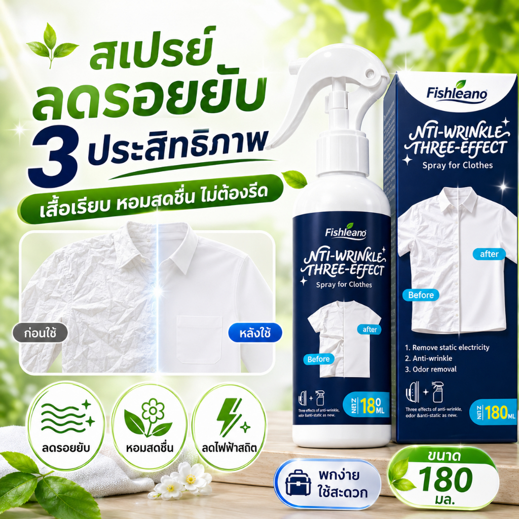 สเปรย์ฉีดผ้าเรียบ สเปรย์รีดผ้า สเปรย์ลดรอยยับ ไม่ต้องใช้เตารีด ลดไฟฟ้าสถิต ดับกลิ่นผ้า