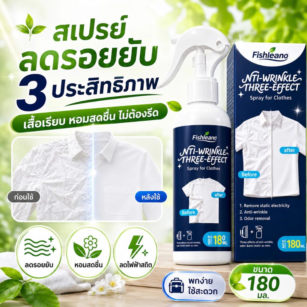 สเปรย์ฉีดผ้าเรียบ สเปรย์รีดผ้า สเปรย์ลดรอยยับ ไม่ต้องใช้เตารีด ลดไฟฟ้าสถิต ดับกลิ่นผ้า