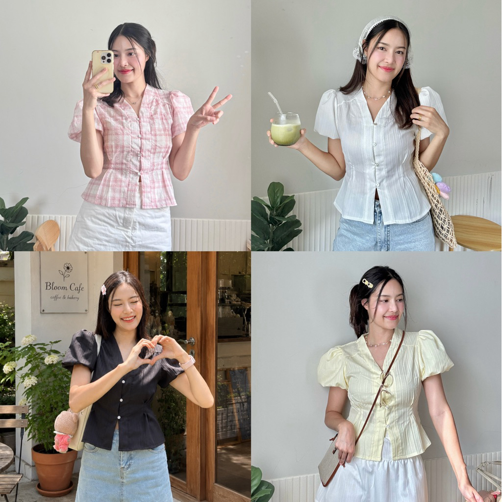 (พร้อมส่งด่วน 12 สี‼️)MATA TOP รุ่นนี้ต้องมี‼️ เสื้อแขนสั้นทรงบอลลูน ทรงสวยมาก