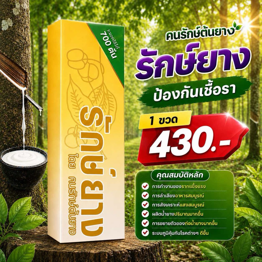 ฮอร์โมน รักยาง ช่วยเพิ่มการผลิตน้ำยาง ป้องกันและรักษาเชื้อรา เพิ่มผลผลิต รักษาหน้ายาง