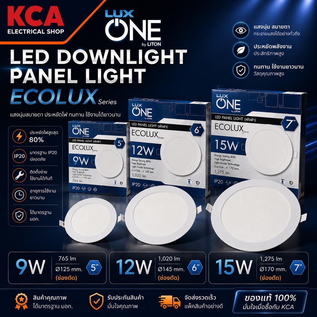 ดาวน์ไลท์ LUX ONE 9W 12W 15W ขนาด 5" 6" 7" โคมไฟ โคมไฟดาวน์ไลท์ Panel LED ฝังฝ้า Daylight ดาวไลท์ ดาวน์ไลท์ฝัง โคมฝังฝ้า