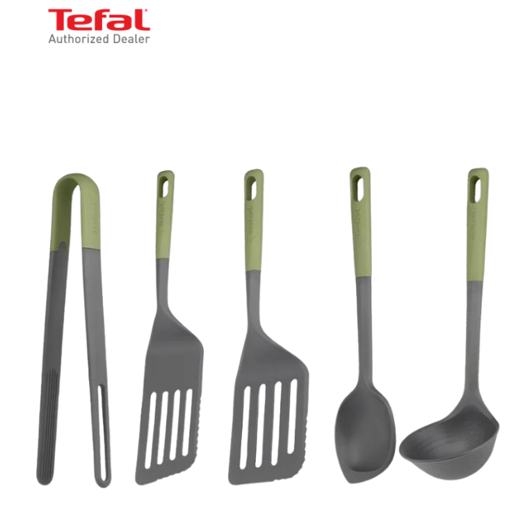 Tefal Essential 2 in 1 อุปกรณ์เครื่องครัว   ตะหลิว 29 ซม.  / ตะหลิว 33 ซม.  /ที่คีบ  / ช้อนตัก 28ซม.  / กระบวย 27 ซม.