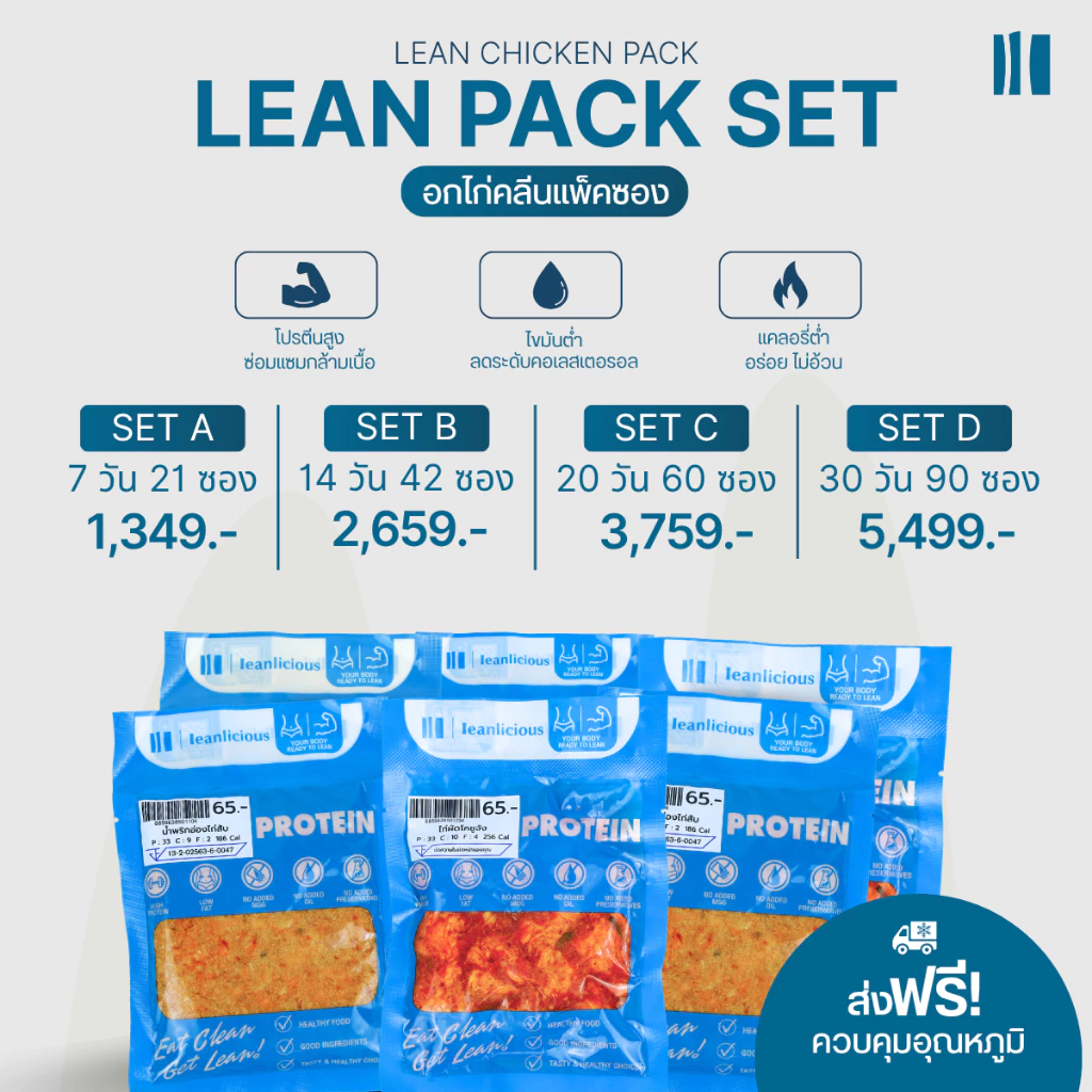 เซตอาหารคลีนพร้อมทาน Leanlicious ลีนลิเชียส อกไก่คลีน แพ็คซอง อร่อย คลีน อาหารเพื่อสุขภาพ โปรตีนสูง