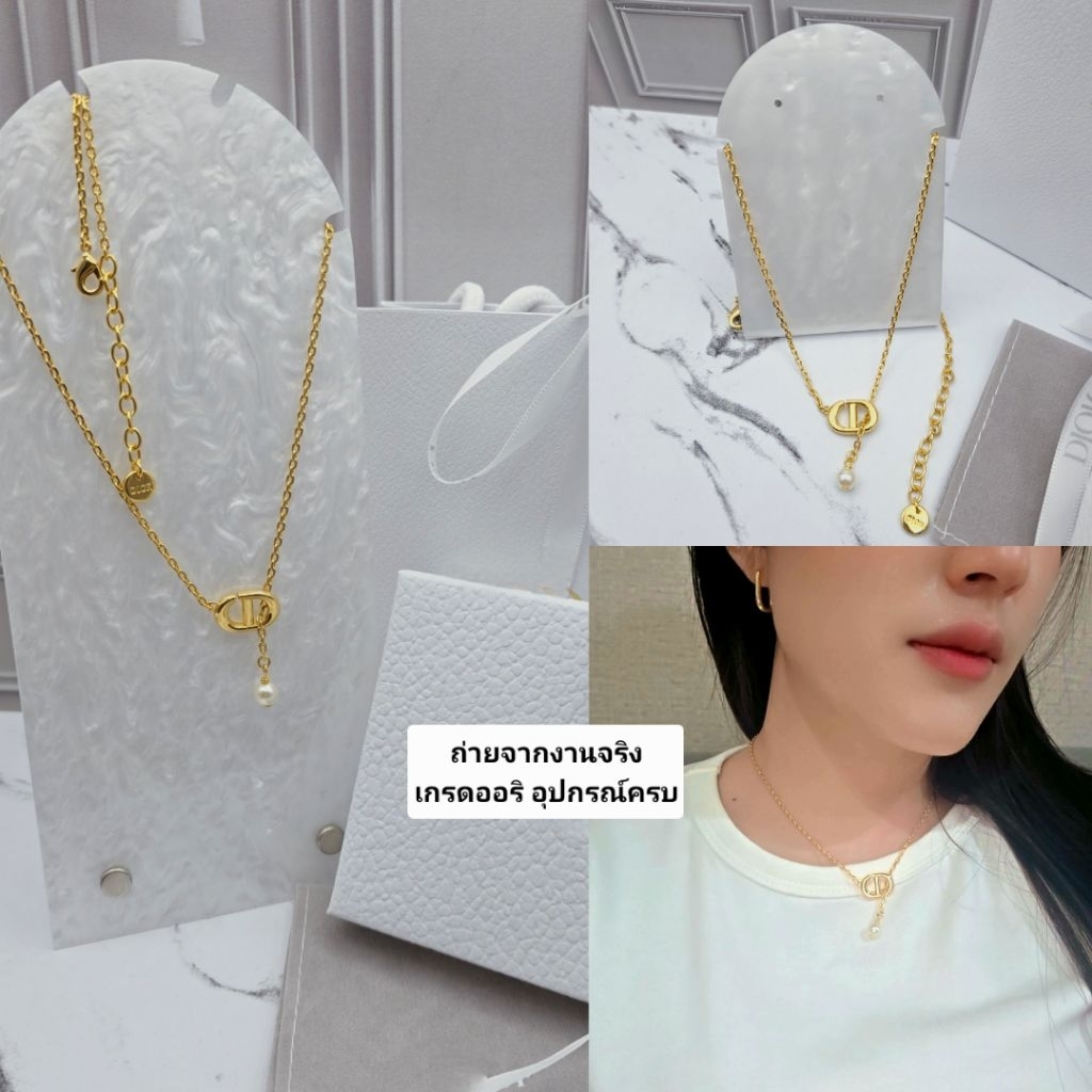 สร้อยคอแฟชั่นออริ navy จี้Dมุก สแตนเลสแท้ ไม่ลอก ไม่ดำ มาพร้อมอปก.ครบเซ็ต สวยหรู ดูดี