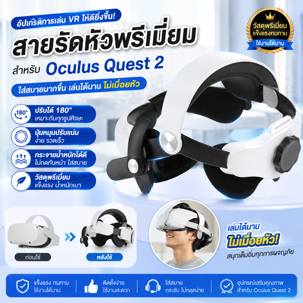 🔥 พร้อมส่ง 🔥 สายรัดหัวพรีเมี่ยม​ BOBOVR2 for Oculus Quest 2 สายรัดหัวโบโบวีอาร์