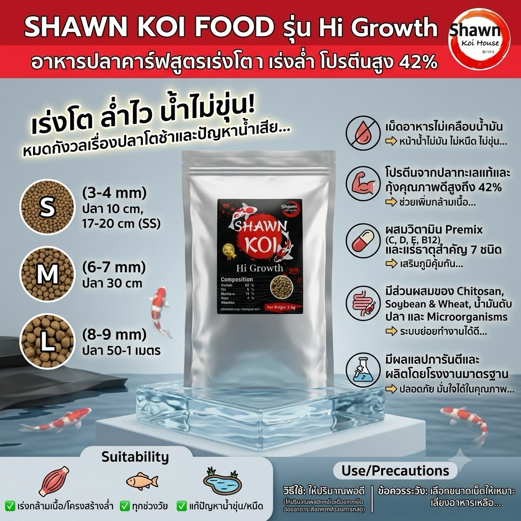 อาหารปลาคารฟ🥇น้ำไม่ขุ่น🎁สุขภาพดี📣มีของแถมทุกออเดอร์❤️20kgFree3 โลอาหารปลาคราฟสูตรโปรตีนสูง42%