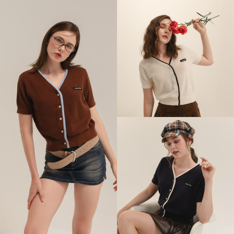 AILUMI – Willow Line Top เสื้อคอวีไหมพรมโครเชต์