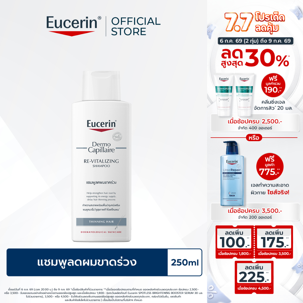 Eucerin Dermocapillaire Re-Vitalizing Shampoo Thinning Hair 250 ml ยูเซอริน แชมพูลดผมขาด หลุดร่วง บำรุงเส้นผม